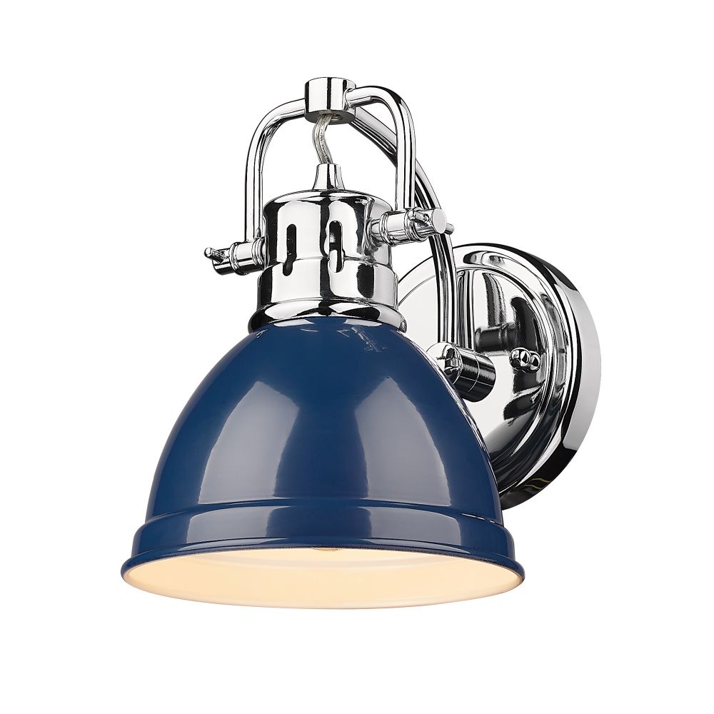 Golden Lighting 3602-BA1 CH-NVY Duncan CH 1 Light Bath Vanity in Chrome with Navy Blue Shade Shade